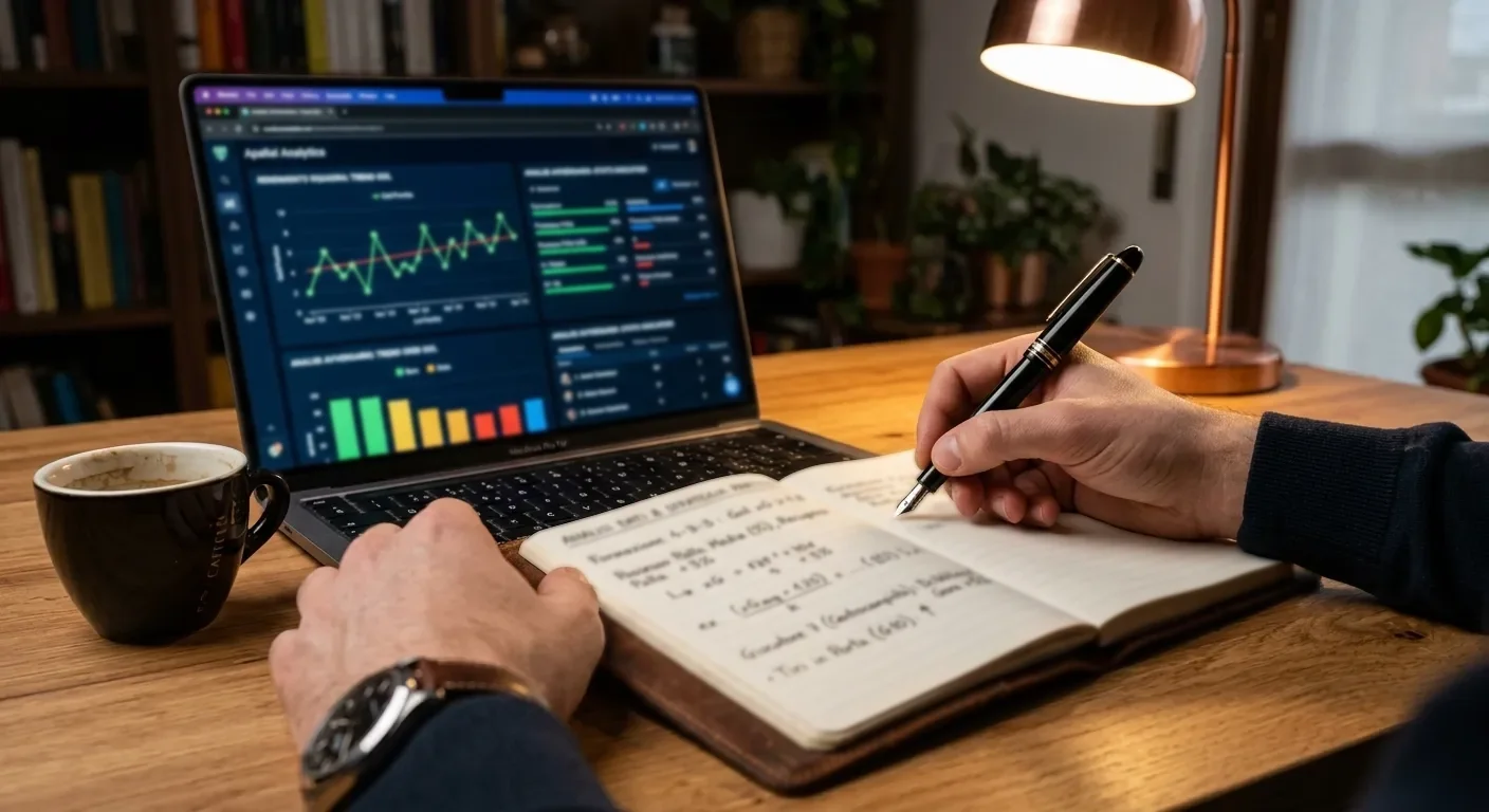 Persona prende appunti su quaderno mentre analizza quote American e Decimal su monitor scommesse UFC